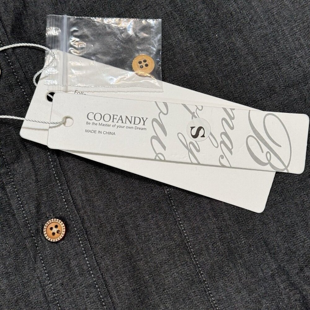 COOFANDY Men's Black Chambray Button Up Shirt Small Deco Arm Trim Casual NEW - Picture 13 of 16